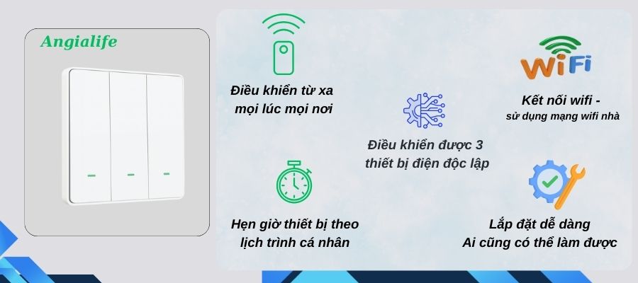 Công tắc thông minh cơ 2 nút, công nghệ Wifi 1 công tắc thông minh wifi