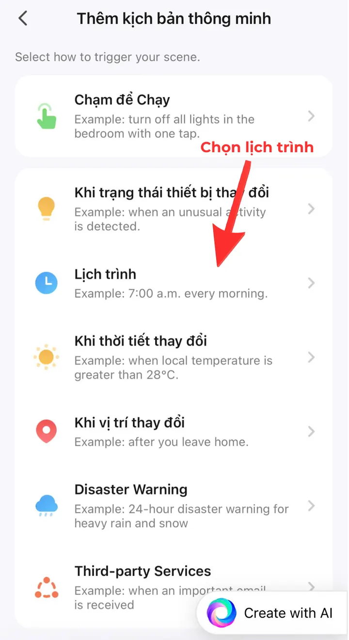 Chọn Lịch trình để tạo kịch bản theo giờ