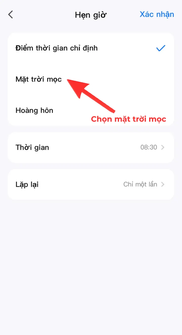Chọn Mặt trời mọc làm mốc thời gian kích hoạt kịch bản