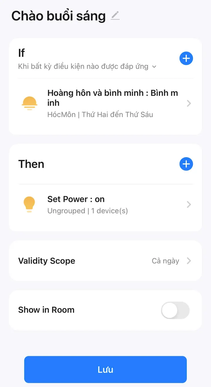 Lưu kịch bản Chào buổi sáng sau khi thêm đầy đủ hành động