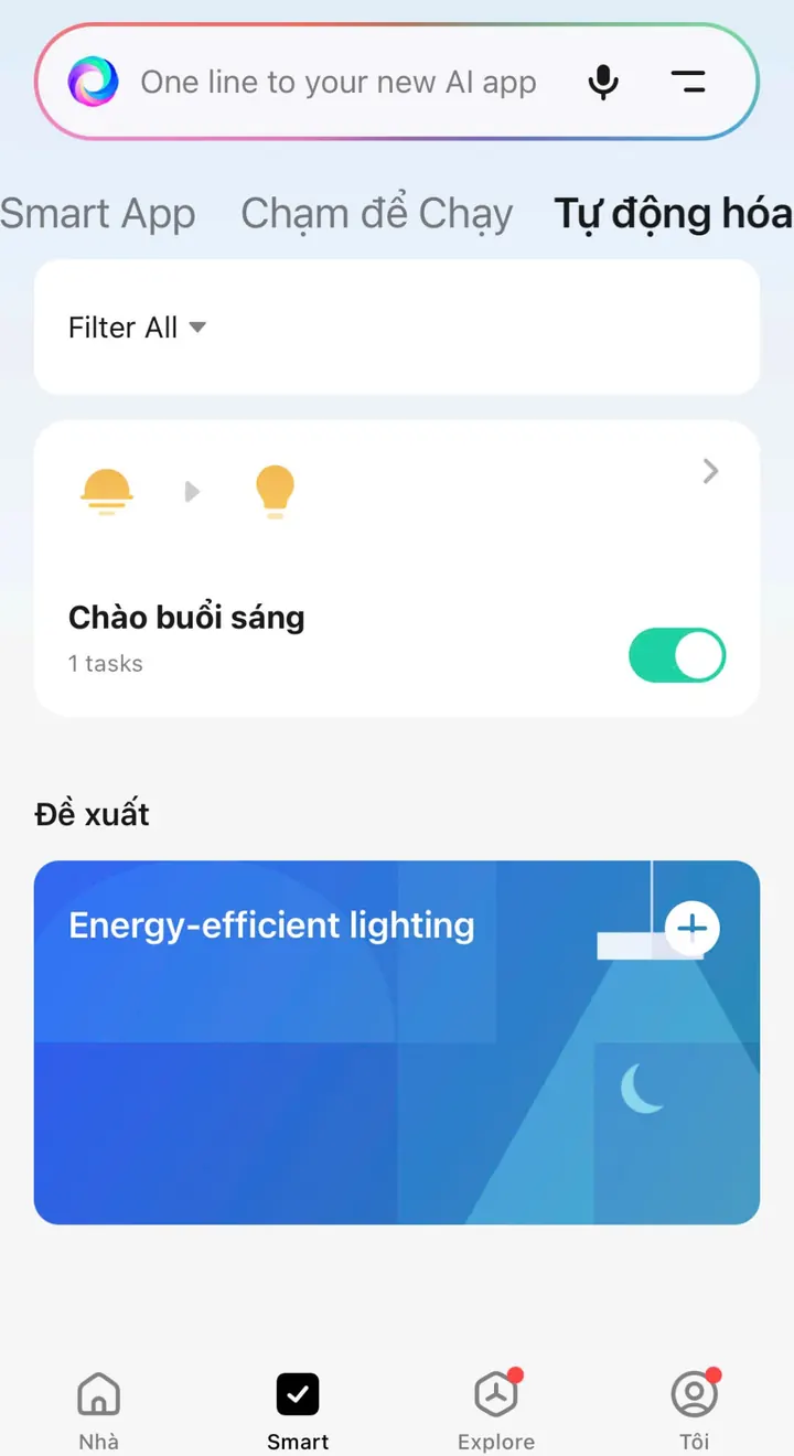 Kịch bản Chào buổi sáng đã bật thành công trong ứng dụng