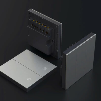 Công tắc thông minh Zigbee L3 AnGiaLife màu xám - 3 góc nhìn mặt trước, mặt sau, mặt cạnh