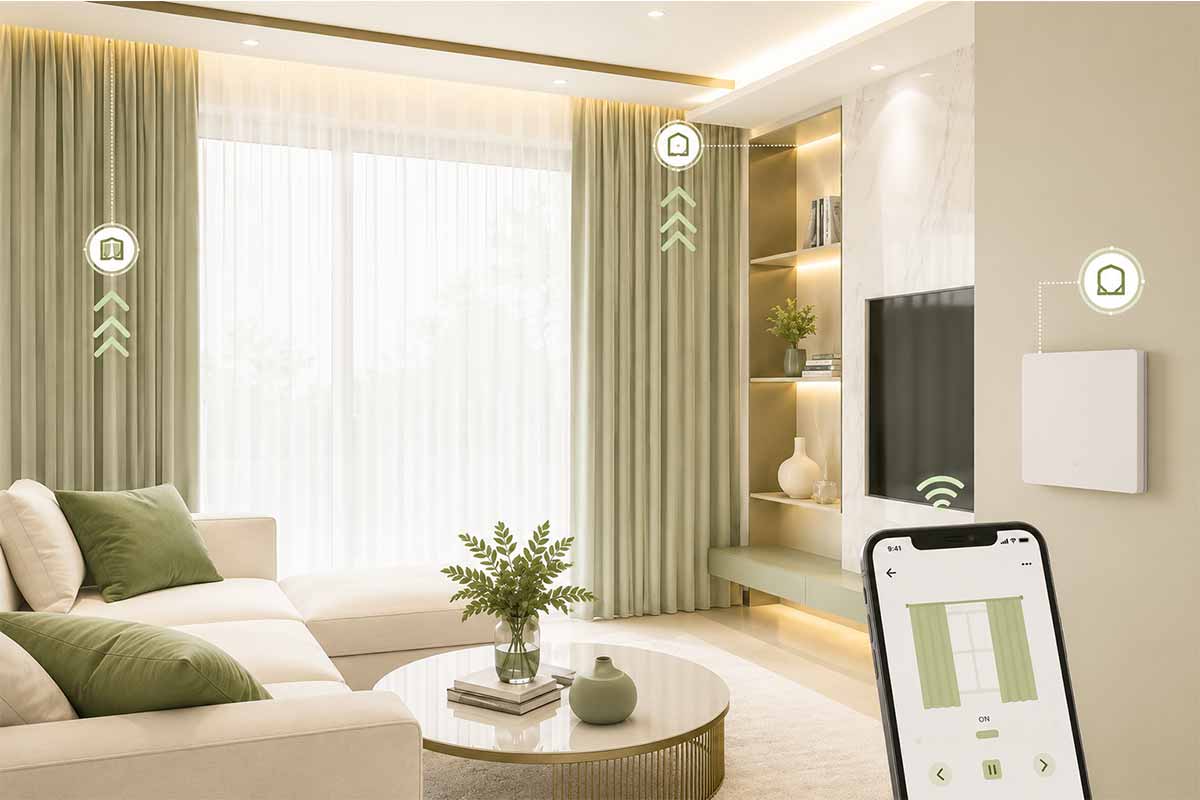 Rèm cửa tự động thông minh AngiaLife — hẹn giờ đóng mở theo ánh sáng