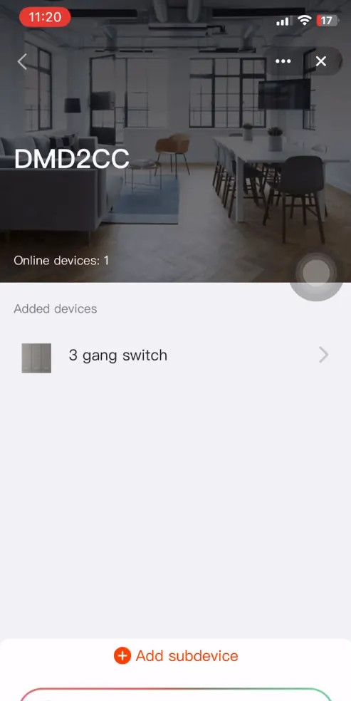 Công tắc 3 gang đã thêm vào Hub và hiển thị Online