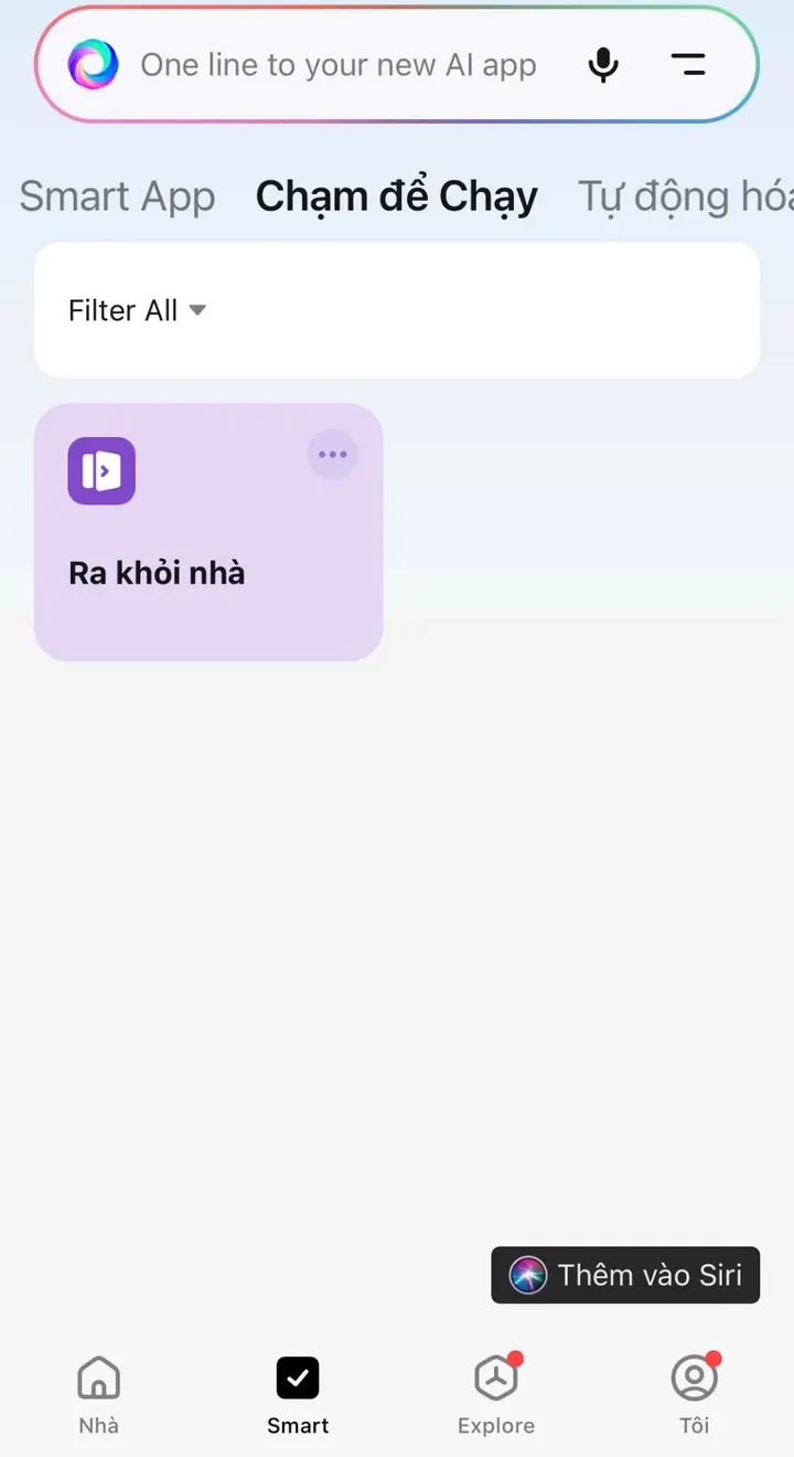 Kịch bản Ra khỏi nhà đã tạo trong mục Chạm để Chạy